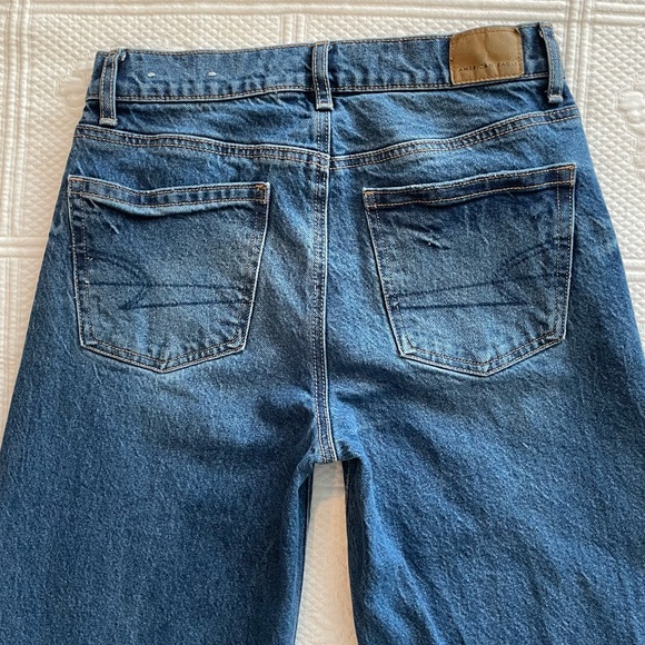 AE Stretch High-Waisted Stovepipe Cuffed Denim Jean Wide Leg Medium Wash 0R - Picture 8 of 16